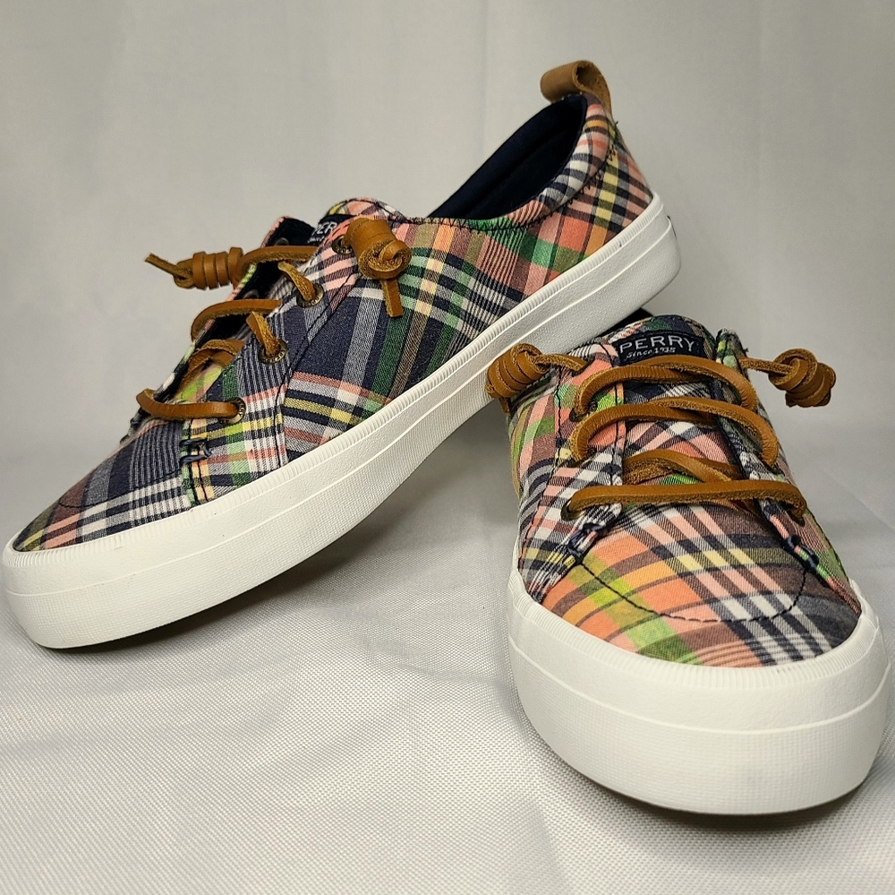 Sperry Womens Shoes Size 7.5 Top Sider Crest Plaid Low Top Sneakers Memory Foam
